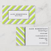 Carte De Visite Gris, vert de chaux et rayure modernes de blanc (Devant / Derrière)