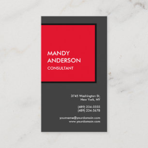 Carte De Visite Gris Vertical Rouge Attrayant Minimaliste Moderne