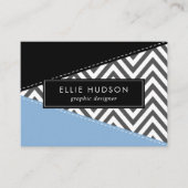 Carte De Visite Gris Zigzag, Gris Chevron, Motif Zigzag, Bleu (Devant)