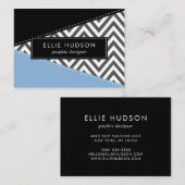 Carte De Visite Gris Zigzag, Gris Chevron, Motif Zigzag, Bleu (Devant / Derrière)