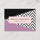 Carte De Visite Gris Zigzag, Gris Chevron, Motif Zigzag, Violet (Devant)