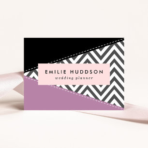 Carte De Visite Gris Zigzag, Gris Chevron, Motif Zigzag, Violet