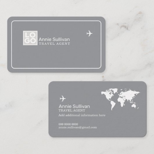 Carte de visite grise avec logo d'agent de voyages (Devant / Derrière)