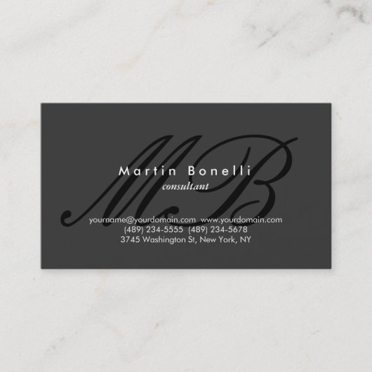 Carte de visite grise pour consultant en script mi (Devant)