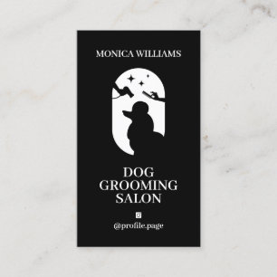Carte De Visite Groomer à chien noir et blanc minimal