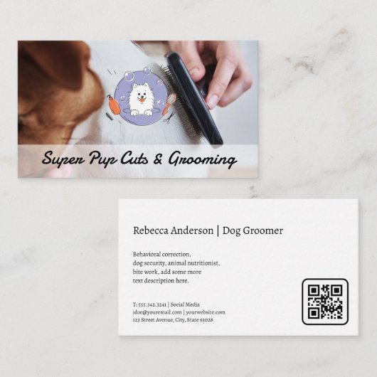 Carte De Visite Groomer brossant chien | Services animaux (Devant / Derrière)