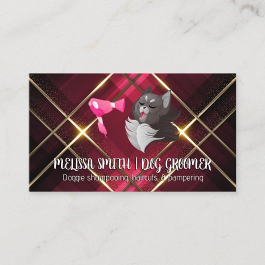 Carte De Visite Groomer | Chat mignon | Sèche-souffle (Devant)