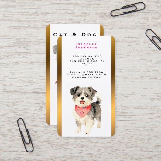 Carte De Visite Grooming Dog Personalized Gold Elegant Collection (Devant/Arrière en situation)