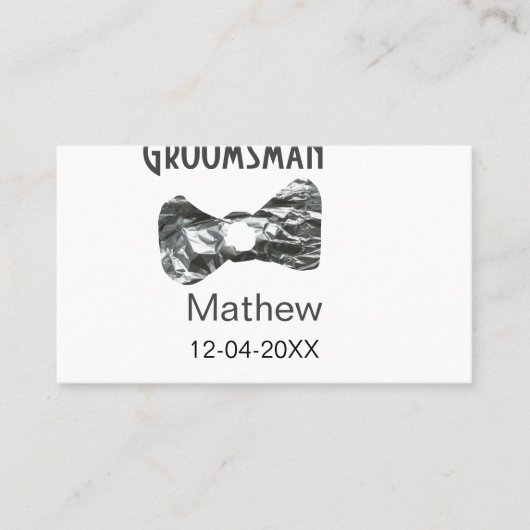 Carte De Visite Groomsman ajouter nom date année col gris arc text (Devant)