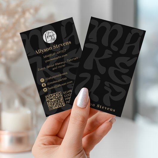 Carte De Visite Groovy retro black logo qr code Makeup
