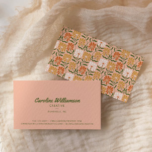 Carte De Visite Groovy rétro bohème tendance pêche vert plantes 