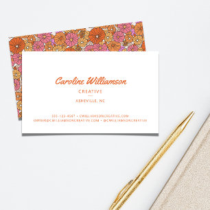 Carte De Visite Groovy Rétro Rose Orange Floral Fleurs Bohèmes