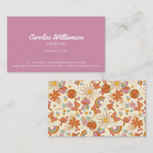 Carte De Visite Groovy Rétro Violet Paix Fleurs Tendance