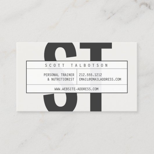 Carte De Visite Gros initiaux Monogramme Personal Trainer Grey cla (Devant)