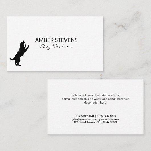 Carte De Visite Gros plan | Formation des chiens | Icône Chien (Devant / Derrière)
