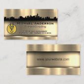 Carte De Visite Grue de construction | Ville Skyline | Or métalliq (Devant / Derrière)