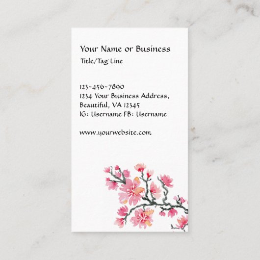 Carte De Visite Grue japonaise moderne et élégante et fleurs de ce (Dos)