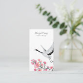 Carte De Visite Grue japonaise moderne et élégante et fleurs de ce (Debout devant)