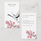 Carte De Visite Grue japonaise moderne et élégante et fleurs de ce (Devant / Derrière)