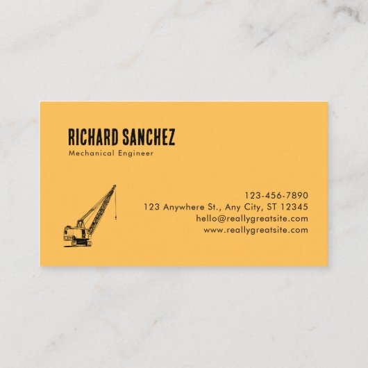 Carte De Visite Grue noire Jaune Style Illustratif Construction (Dos)