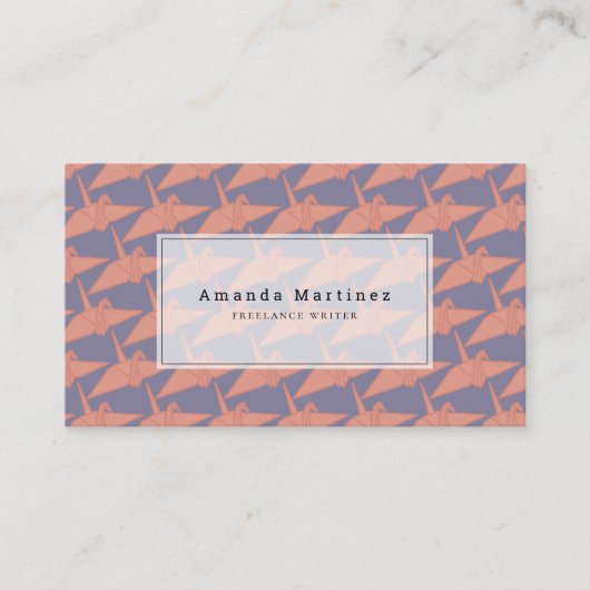 Carte De Visite Grue Origami moderne Motif pourpre & orange (Devant)