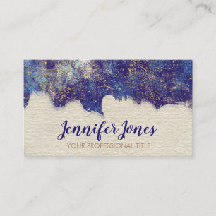 Carte De Visite Grunge bleu-foncé d'aquarelle et d'or