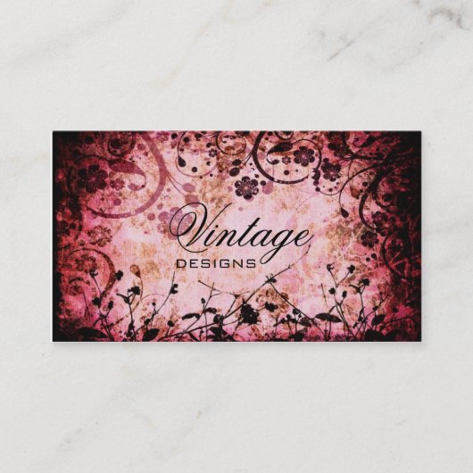 Carte de visite grunge floral (Devant)