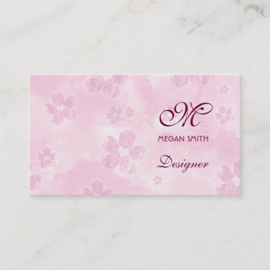 Carte de visite grunge floral de monogramme (Devant)