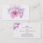 Carte De Visite grunge moderne chic de pourpre d'aquarelle de (Devant / Derrière)