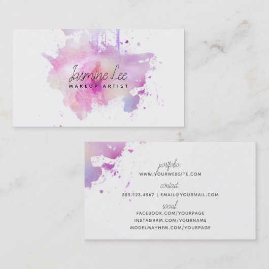 Carte De Visite grunge moderne chic de pourpre d'aquarelle de (Devant / Derrière)