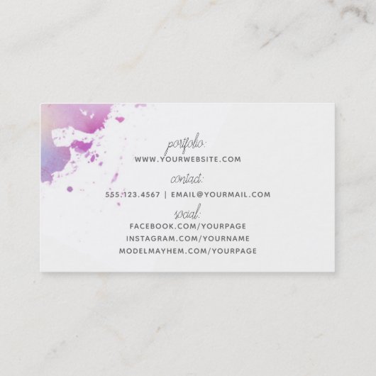 Carte De Visite grunge moderne chic de pourpre d'aquarelle de (Dos)