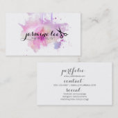 Carte De Visite grunge moderne chic de pourpre d'aquarelle de (Devant / Derrière)