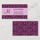 Carte De Visite Guépard de monogramme/léopard roses (#BUS 023) (Devant / Derrière)