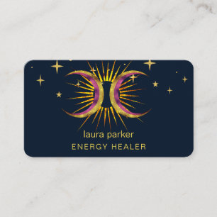 Carte De Visite Guérisseur Reiki du Croissant Mystique Soleil Lune