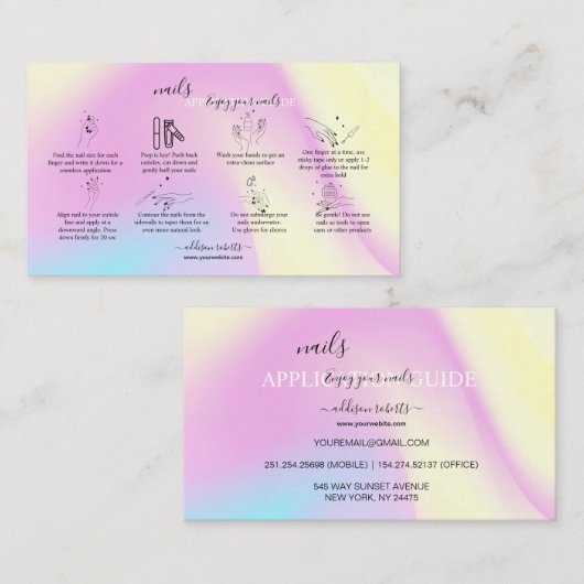 Carte De Visite Guide d'application des ongles étincelants Glam Ir (Devant / Derrière)