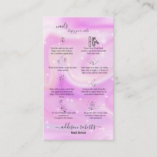 Carte De Visite Guide d'application des ongles Glam Iridescente (Devant)