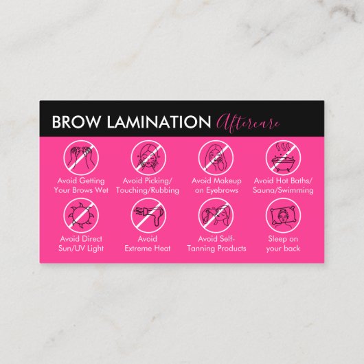 Carte De Visite Guide d'après-soins Neon Pink Brow Lamination (Dos)