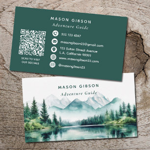 Carte De Visite Guide de randonnée montagneuse aquarelle verte Cod