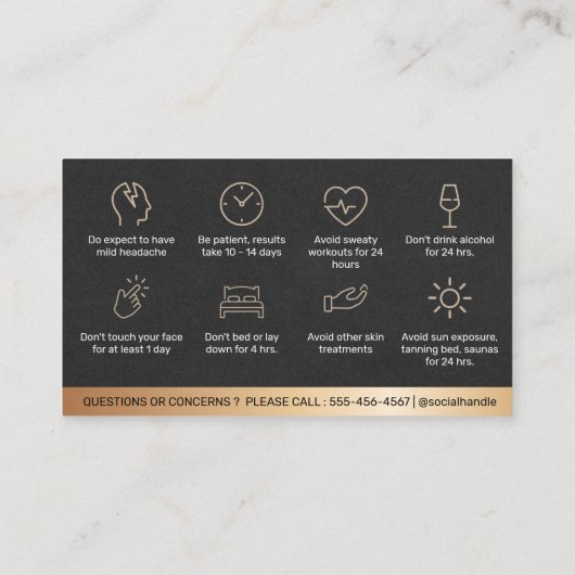 Carte De Visite Guide de soins après Botox Rétro Bronze Noir (Dos)