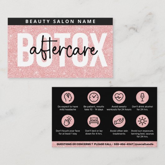 Carte De Visite Guide de soins après Botox Sparkle Pink Glam (Devant / Derrière)