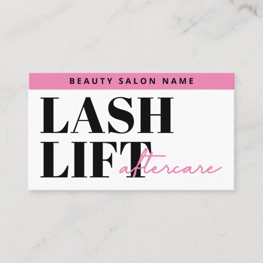 Carte De Visite Guide de soins après Lash Lift Chic Pink Glam (Devant)