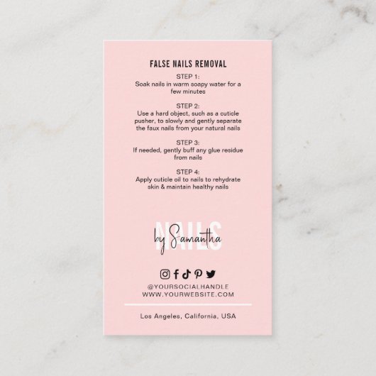 Carte De Visite Guide de soins et d'application des faux ongles ro (Dos)