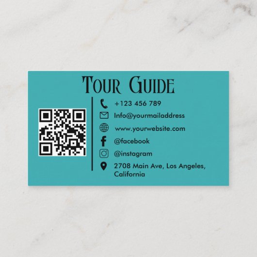 Carte De Visite Guide du voyage Agent de voyage Turquoise Code QR (Dos)