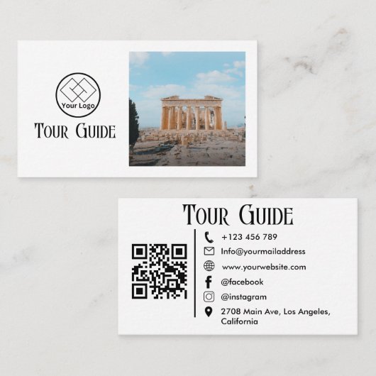 Carte De Visite Guide touristique Travel Agent Code QR élégant (Devant / Derrière)