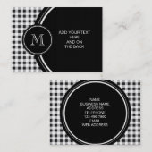 Carte De Visite Guingan noir et blanc, votre monogramme (Devant / Derrière)