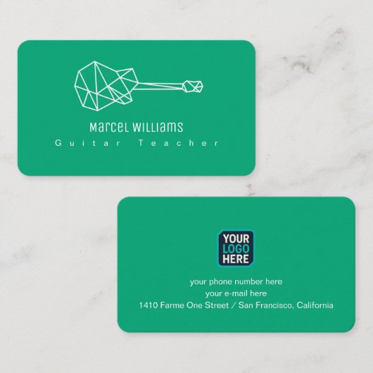 Carte De Visite Guitar and Logo Musician Green-Blue  (Devant / Derrière)