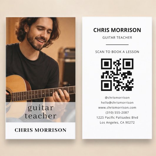 Carte De Visite Guitar Teacher QR Code Photo