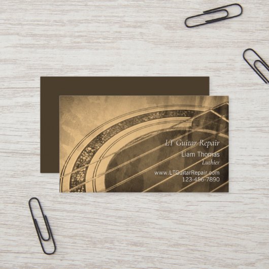 Carte De Visite Guitare acoustique personnalisée Luthier artisan (Devant/Arrière en situation)