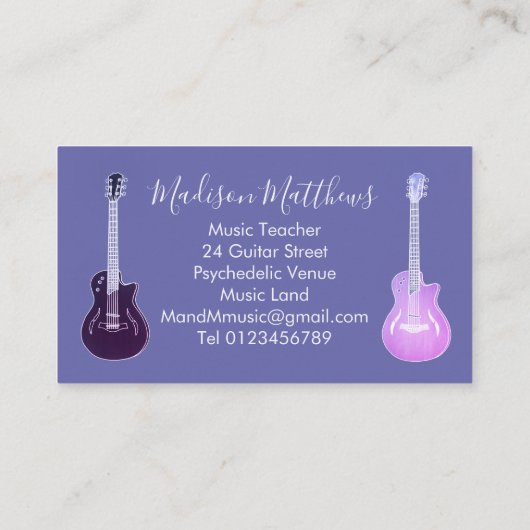 Carte De Visite Guitare acoustique violet rose violet professeur d (Dos)