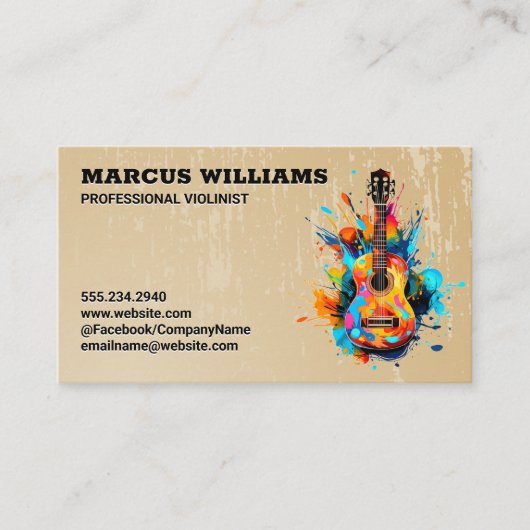 Carte De Visite Guitare artistique colorée | Musique (Devant)